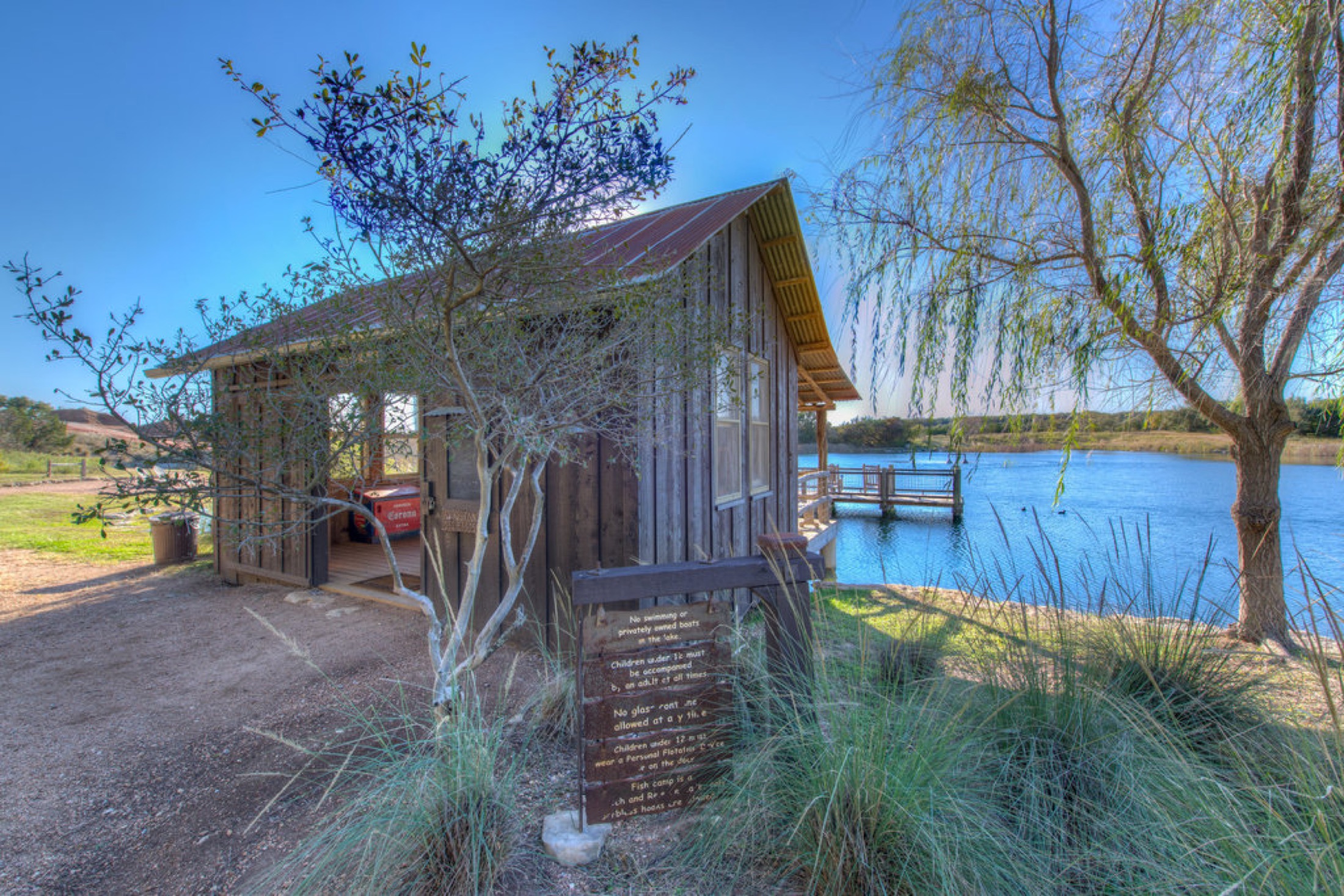 Lakeside dock and cabin on a Capital Hills Development property
