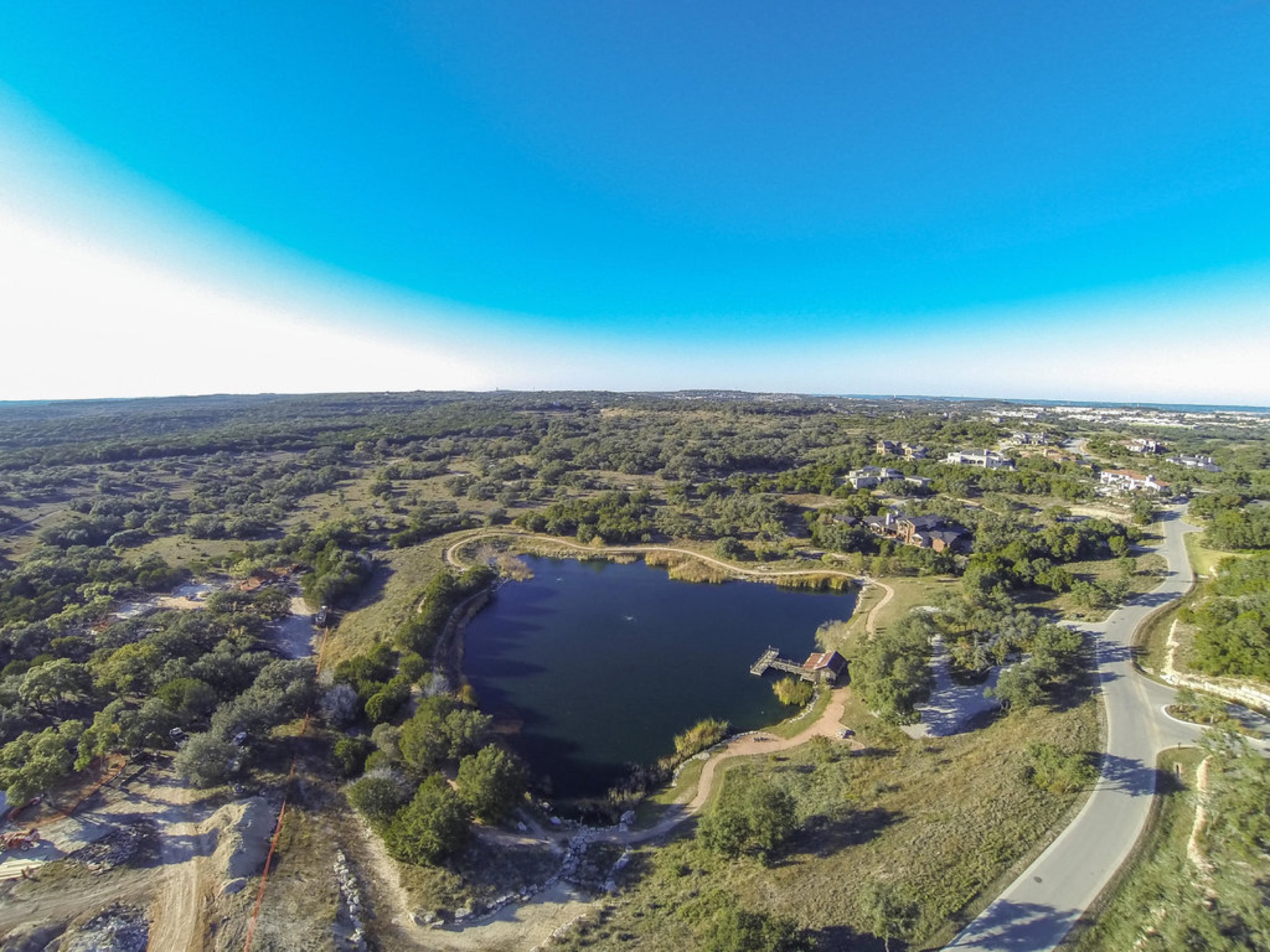 Aerial view of a Texas Hill Country lake community